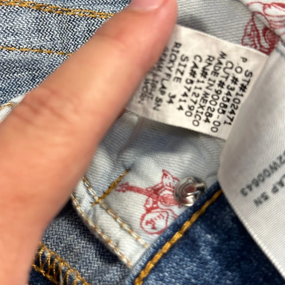 True‎ Religion Jeans Mens 34 Blue Distressed Horseshoe Flap Pocket Excellent